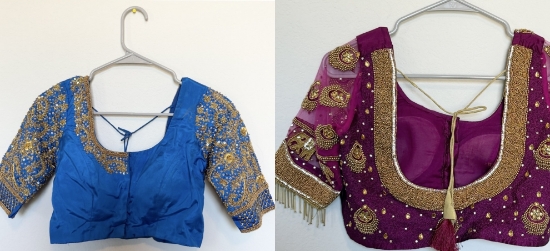Picture of Blue and majenta maggam work blouse combo