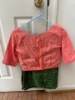Picture of tussar silk saree with floral border and custommade blouse