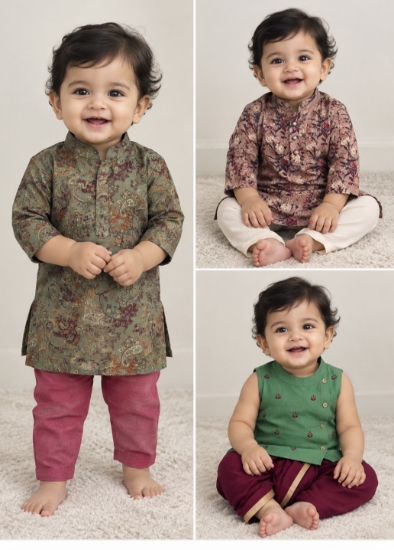 Picture of 3 different style kurta sets in comfortable fabric 1y