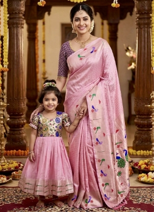 Picture of Exquisite Matching Mom & Me- Pink & Purple Paithani outfits